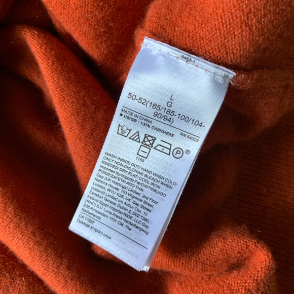 Banana Republic 100% Cashmere Sweater Mens L Crew BR Logo Orange Jumper pullover - Picture 2 of 12